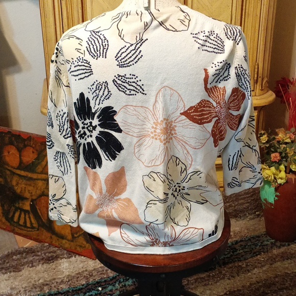 Womens Knit Sweater button up flower print b1 - Picture 6 of 12